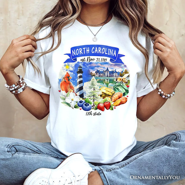 Artistic North Carolina State Themes and Landmarks T-Shirt, Tee for History and Travel Lovers T-Shirts OrnamentallyYou