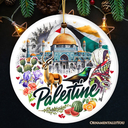 Artistic Palestine Ornament, Dome of the Rock Landmark Christmas Gift and Middle Eastern Heritage Souvenir Ceramic Ornament OrnamentallyYou Circle
