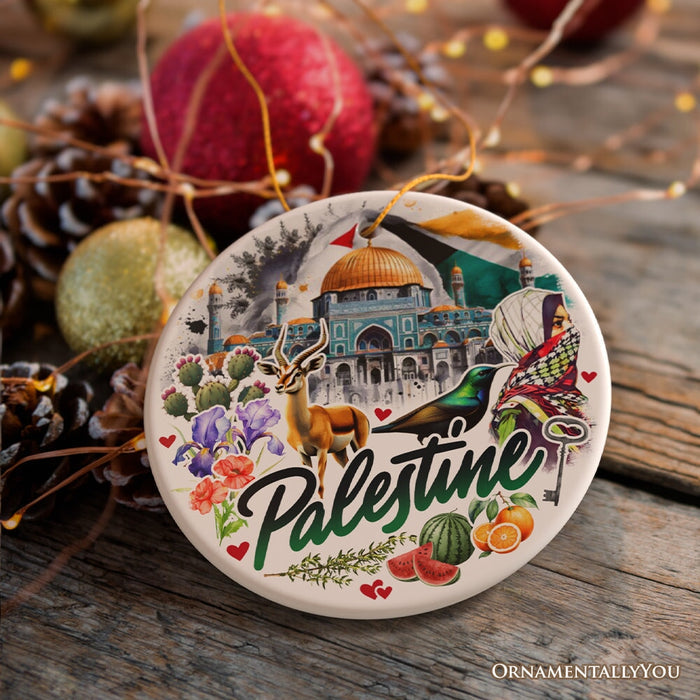 Artistic Palestine Ornament, Dome of the Rock Landmark Christmas Gift and Middle Eastern Heritage Souvenir Ceramic Ornament OrnamentallyYou