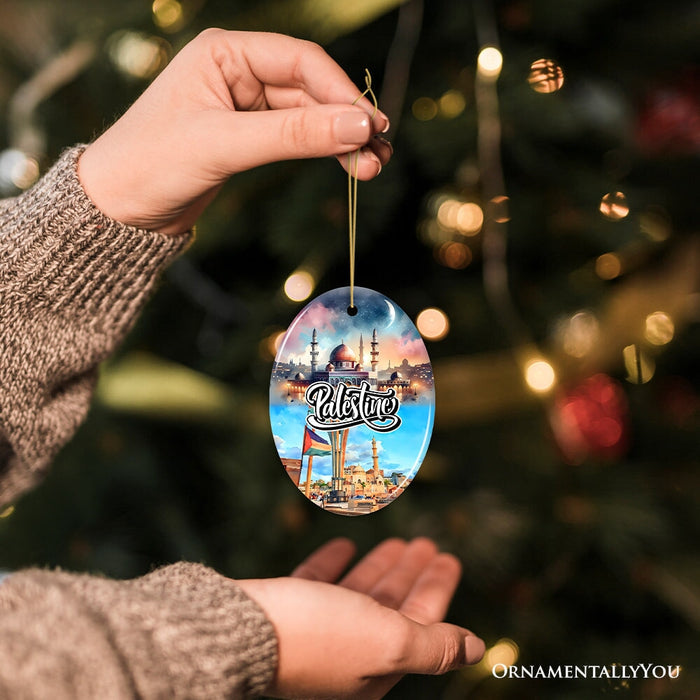 Artistic Palestine Ornament, Dome of the Rock Landmark Christmas Gift and Middle Eastern Heritage Souvenir Ceramic Ornament OrnamentallyYou
