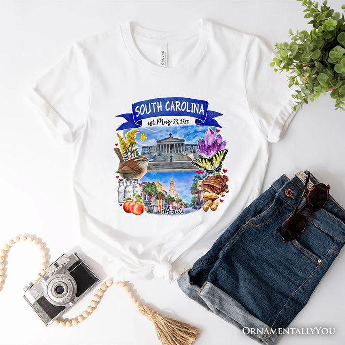 Artistic South Carolina State Themes and Landmarks T-Shirt, Tee for History and Travel Lovers T-Shirts OrnamentallyYou White XS