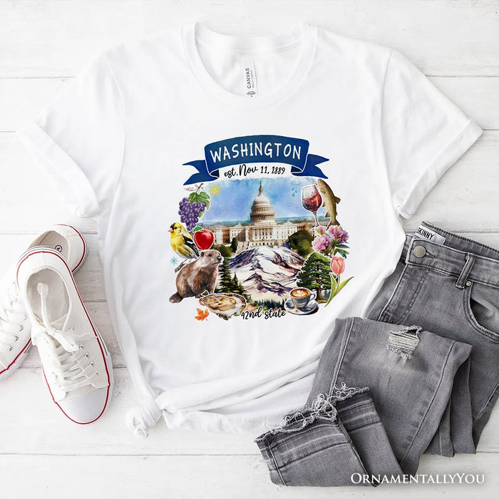 Artistic Washington State Themes and Landmarks T-Shirt, Tee for History and Travel Lovers T-Shirts OrnamentallyYou White XS