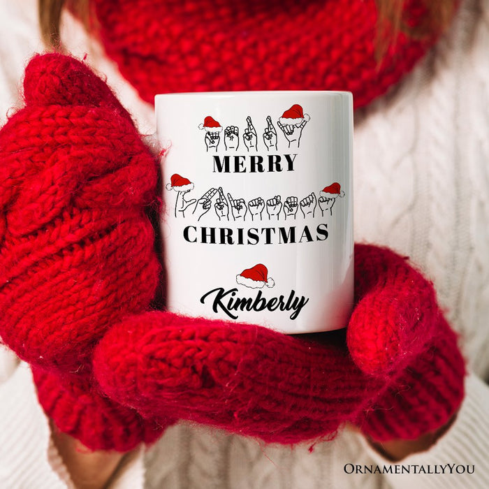 ASL Sign Language Merry Christmas Mug, Personalized Gift for Teacher Personalized Ceramic Mug OrnamentallyYou