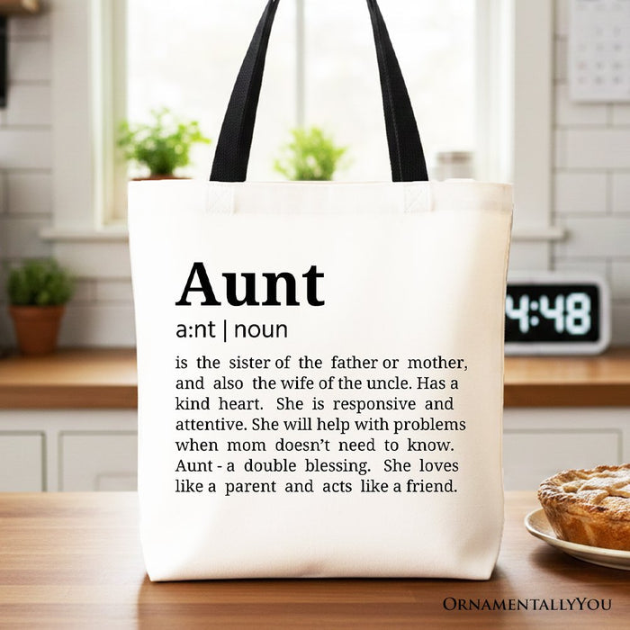 Aunt Definition Canvas Tote Bag, Funny Family Gift Shopper Tote Bag OrnamentallyYou Black Handle