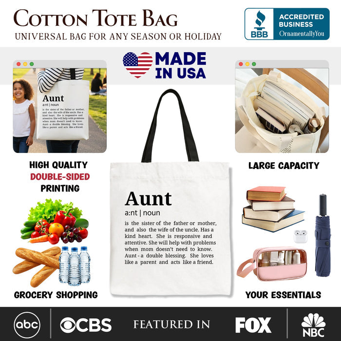 Aunt Definition Canvas Tote Bag, Funny Family Gift Shopper Tote Bag OrnamentallyYou