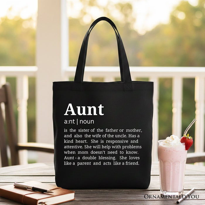 Aunt Definition Canvas Tote Bag, Funny Family Gift Shopper Tote Bag OrnamentallyYou Black