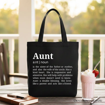 Aunt Definition Canvas Tote Bag, Funny Family Gift Shopper Tote Bag OrnamentallyYou Black