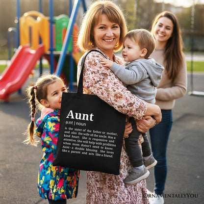 Aunt Definition Canvas Tote Bag, Funny Family Gift Shopper Tote Bag OrnamentallyYou
