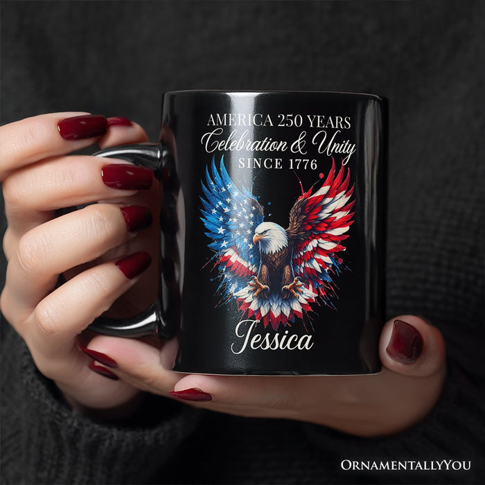 Bald Eagle American Flag Personalized Mug, Patriotic Freedom Gift with Custom Name Personalized Ceramic Mug OrnamentallyYou