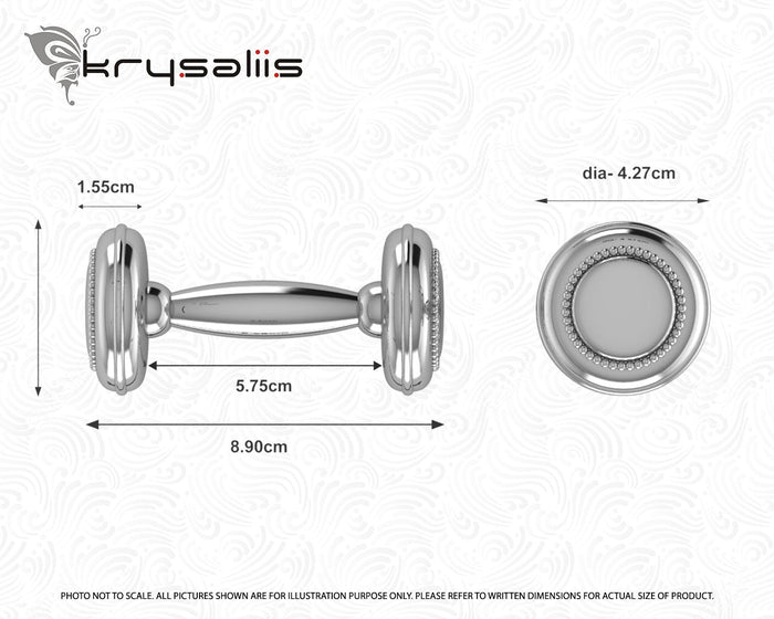 Technical measurement drawing of Beaded Sterling Silver Dumbbell Baby Rattle by Krysaliis