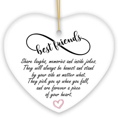 Best Friends are Forever a Piece of Your Heart Quote Christmas Ornament, Sentimental Friendship Gift Ceramic Ornament OrnamentallyYou