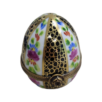 Black Gold Egg Perfume Box Porcelain Limoges Perfume Egg French Trinket Box