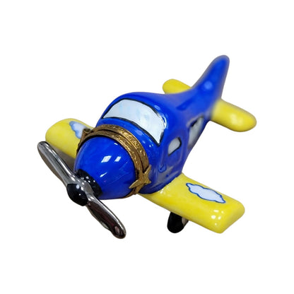 Blue Porcelain Airplane Figurine Porcelain Limoges vehicle French Trinket Box