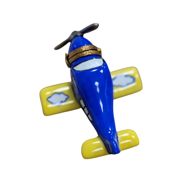 Blue Porcelain Airplane Figurine Porcelain Limoges vehicle French Trinket Box