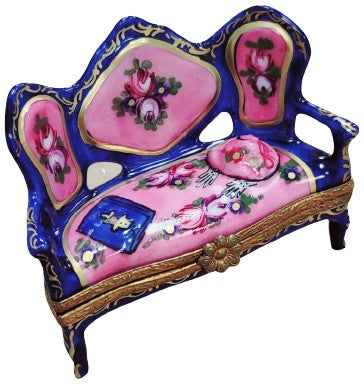 Blue French Love Seat Figurine Porcelain Limoges furniture French Trinket Box