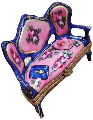 Blue French Love Seat Figurine Porcelain Limoges furniture French Trinket Box