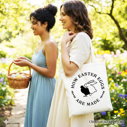 Bold Funny Easter Bunny Sarcastic Tote Bag, How Easter Eggs Are Made Gift Shopper Tote Bag OrnamentallyYou