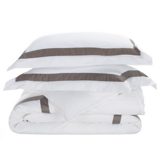 Bold Hotel Duvet Cover Set in White with Gray Fabric Border (3 pieces)