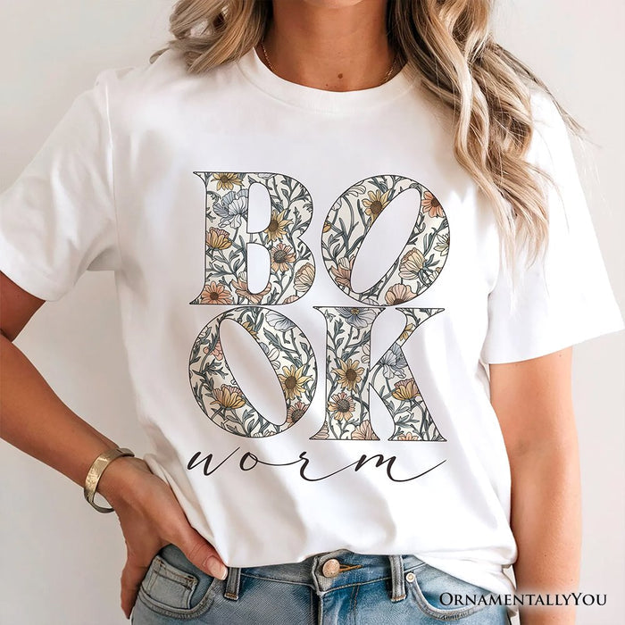 Bookworm Floral T-Shirt, Boho Wildflower Book Lover Tee T-Shirts OrnamentallyYou