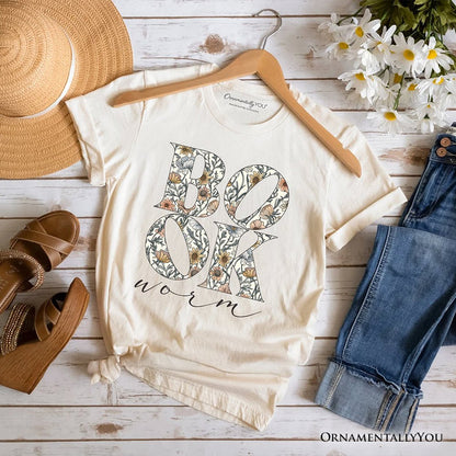 Bookworm Floral T-Shirt, Boho Wildflower Book Lover Tee T-Shirts OrnamentallyYou Natural XS