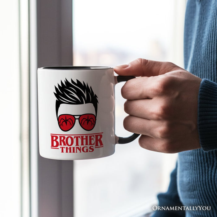 Brother Things Retro Personalized Mug, Red Glasses Family Matching Gift with Custom Name Personalized Ceramic Mug OrnamentallyYou