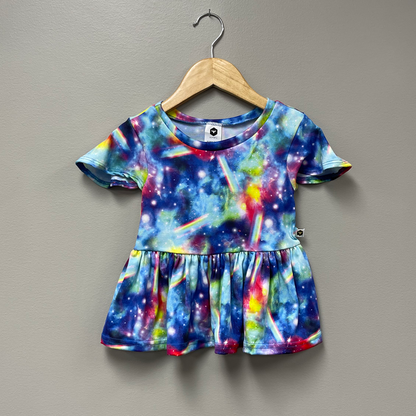 Bumblito Peplum Top w/ Flutter Sleeve ~ Rainbow Galaxy Clothing Bumblito