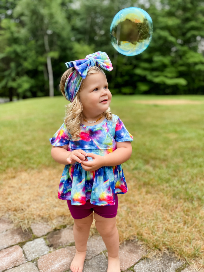 Bumblito Peplum Top w/ Flutter Sleeve ~ Rainbow Galaxy Clothing Bumblito