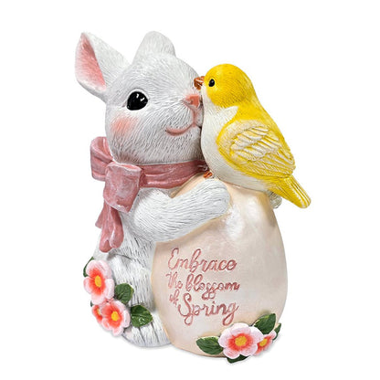 Bunny and Yellow Bird Easter Garden Statue, 7" Spring Rabbit Figurine Outdoor Decor Resin Statues OrnamentallyYou