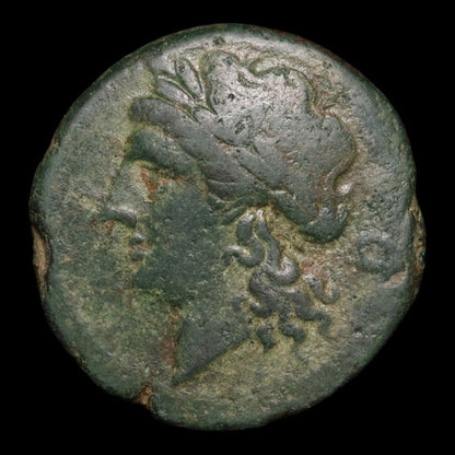 Campania, City of Teanum Sidicinum, AE Obol, Apollo & Man-Headed Bull - c. 265 to 240 BCE - Greek World