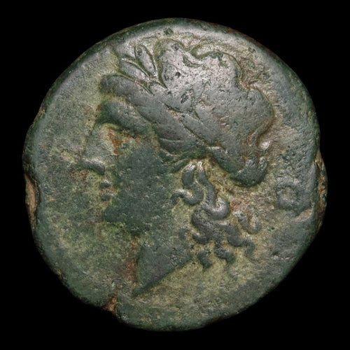 Campania, City of Teanum Sidicinum, AE Obol, Apollo & Man-Headed Bull - c. 265 to 240 BCE - Greek World