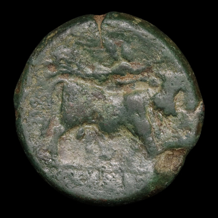 Campania, City of Teanum Sidicinum, AE Obol, Apollo & Man-Headed Bull - c. 265 to 240 BCE - Greek World