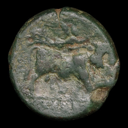 Campania, City of Teanum Sidicinum, AE Obol, Apollo & Man-Headed Bull - c. 265 to 240 BCE - Greek World