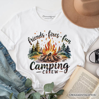 Camping Crew Campfire T-Shirt, Friends Fires Fun Outdoor Tee T-Shirts OrnamentallyYou White XS