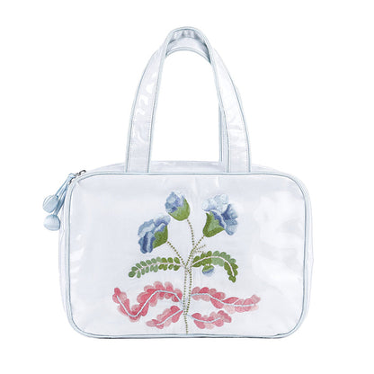 Blue-trimmed Carnation hanging cosmetic bag, closed by Lenora