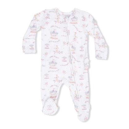 Carousel With Bows 2 Way Ruffle Back Zipper Footie
