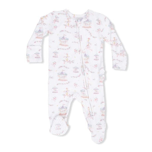 Carousel With Bows 2 Way Ruffle Back Zipper Footie