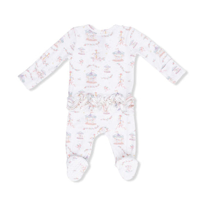Carousel With Bows 2 Way Ruffle Back Zipper Footie