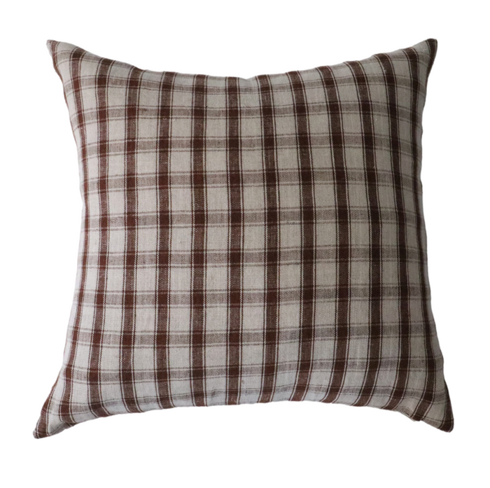 Cedar Red Brown Woven Cotton Plaid Pillow Cover — square red brown woven plaid cover; Danielle Oakey Shop