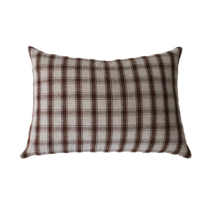 Cedar Red Brown Woven Cotton Plaid Pillow Cover — lumbar red brown woven plaid cover; Danielle Oakey Shop