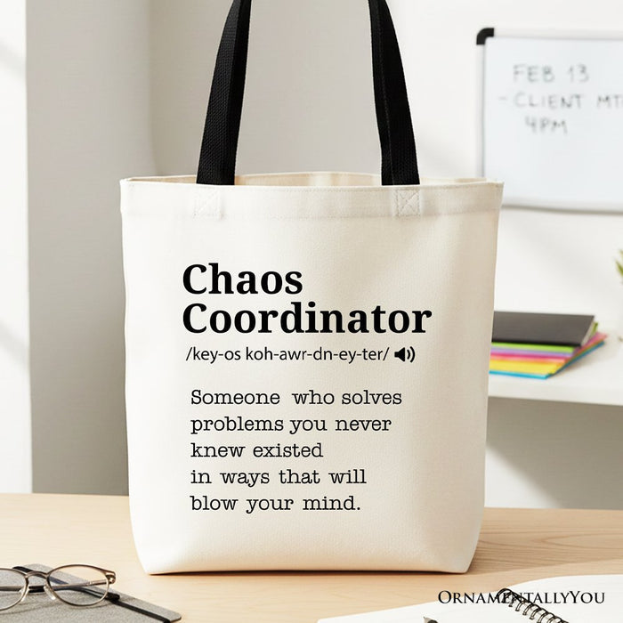 Chaos Coordinator Definition Canvas Tote Bag, Funny Gift Shopper for Busy Moms Tote Bag OrnamentallyYou Black Handle