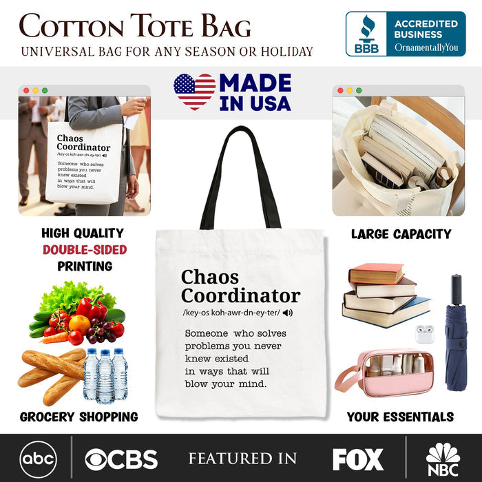 Chaos Coordinator Definition Canvas Tote Bag, Funny Gift Shopper for Busy Moms Tote Bag OrnamentallyYou