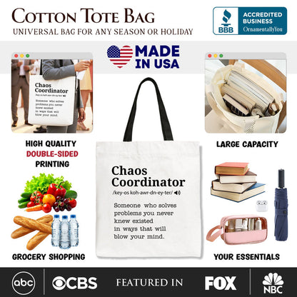 Chaos Coordinator Definition Canvas Tote Bag, Funny Gift Shopper for Busy Moms Tote Bag OrnamentallyYou