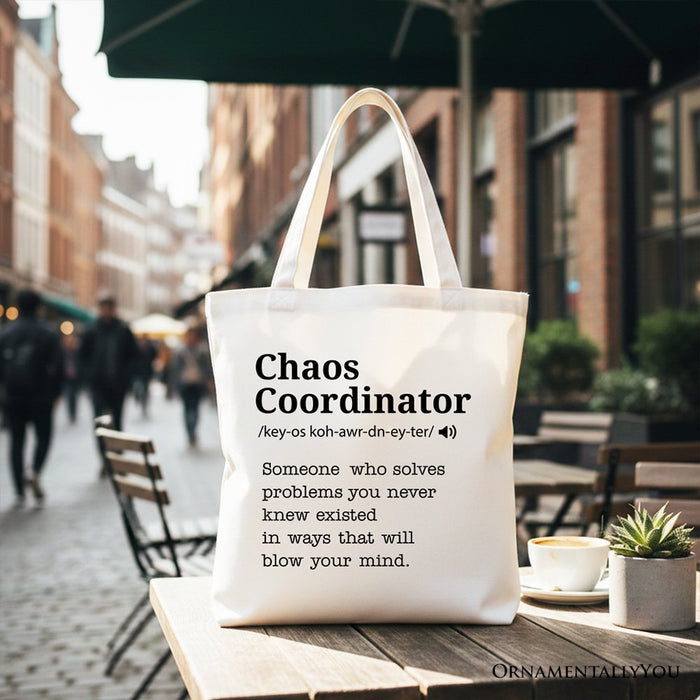 Chaos Coordinator Definition Canvas Tote Bag, Funny Gift Shopper for Busy Moms Tote Bag OrnamentallyYou White