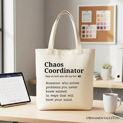 Chaos Coordinator Definition Canvas Tote Bag, Funny Gift Shopper for Busy Moms Tote Bag OrnamentallyYou Beige