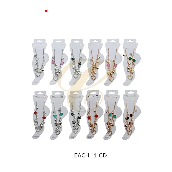 Charming Heart & Crystal Gold-Tone Anklet – Romantic Dangle Bracelet (RAK-0173R)