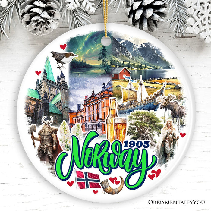 Charming Norway Ornament, Scandinavian Fjord Landmarks Christmas Gift and Oslo Souvenir Ceramic Ornament OrnamentallyYou