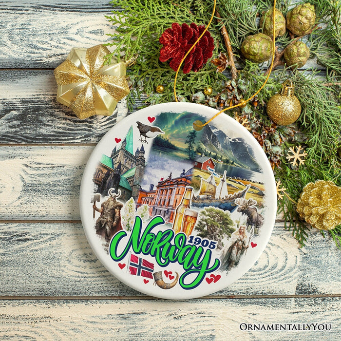 Charming Norway Ornament, Scandinavian Fjord Landmarks Christmas Gift and Oslo Souvenir Ceramic Ornament OrnamentallyYou Circle