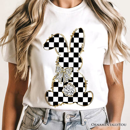 Checkered Easter Bunny Coquette T-Shirt, Stylish Spring Tee T-Shirts OrnamentallyYou