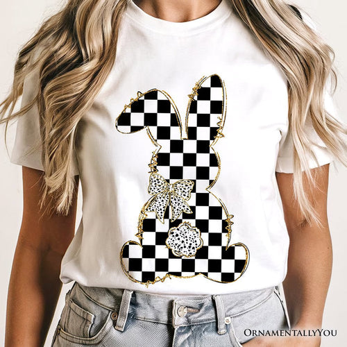 Checkered Easter Bunny Coquette T-Shirt, Stylish Spring Tee T-Shirts OrnamentallyYou