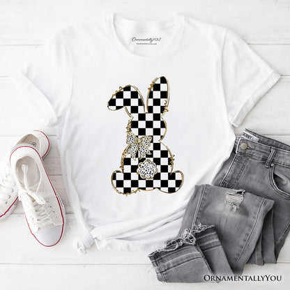 Checkered Easter Bunny Coquette T-Shirt, Stylish Spring Tee T-Shirts OrnamentallyYou White XS